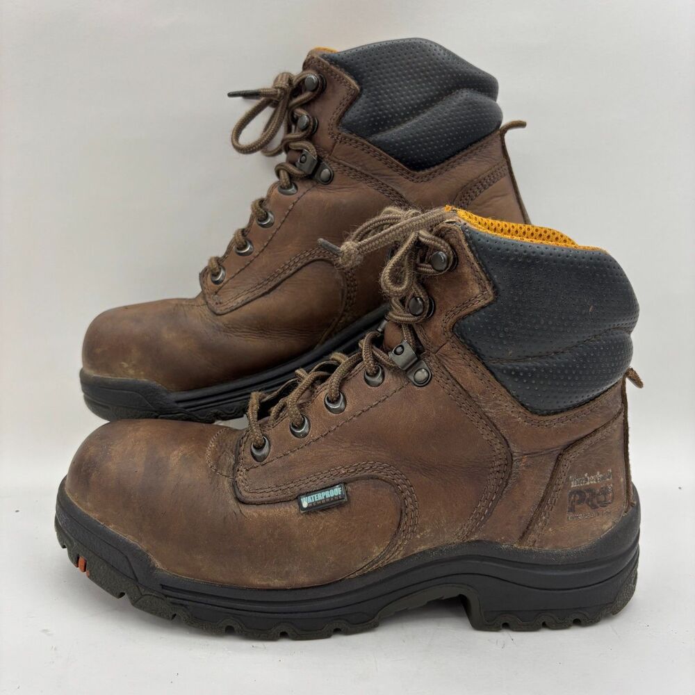 Timberland PRO Waterproof Work Boots Women's 8M Brown Leather Lace Up Hiking